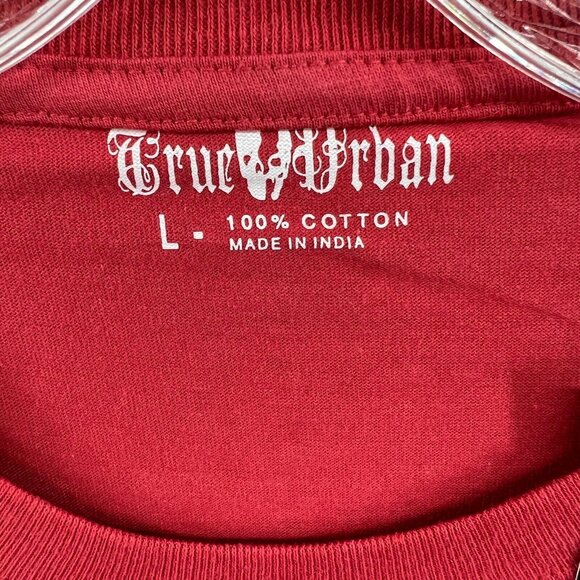 True Urban Mens Shirt Large Red 100% Cotton Short Sleeve‎ Pullover Skull NWT - Picture 4 of 11